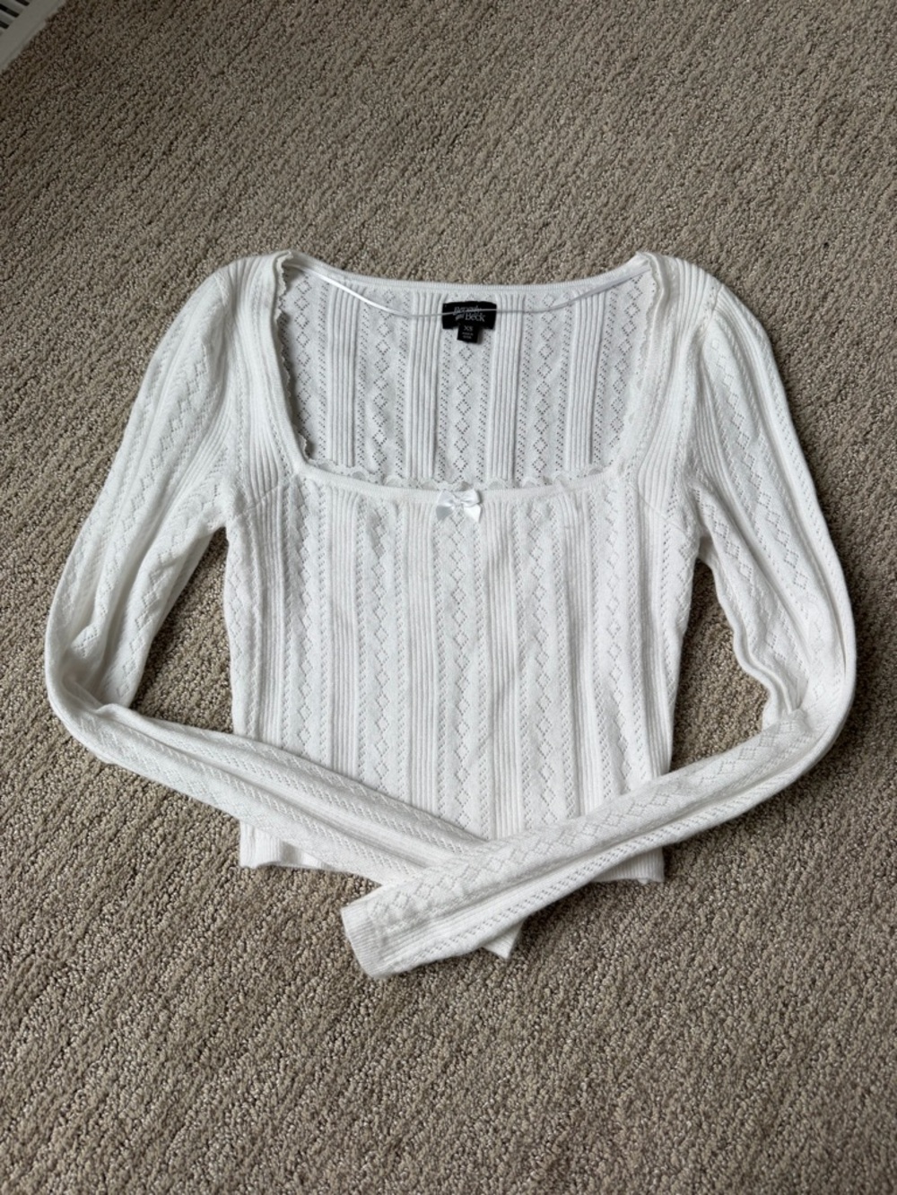 Beverly and Beck Pointelle and lace Women's White Scoop Neck Knit cropped top